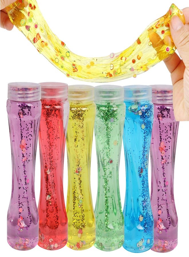 4WORDS Non Toxic DIY Fruity Glittery Crystal Clay Jelly Slime in for Girls and Boys Kids Above Age 5+ Year Old (Pack of 6,Random Color Shipped) - Image 1